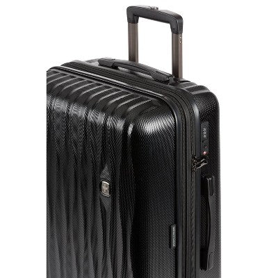 SWISSGEAR Energie Hardside Medium Checked Spinner Suitcase - Black: Aluminum Handle, Tear-Resistant, Polycarbonate Shell