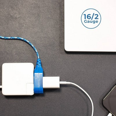 Globe Electric 9' Fabric Extension Cord with 3 Polarized Outlets Metallic Blue