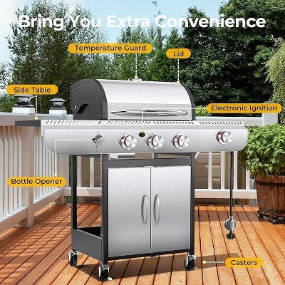R.W. FLAME BBQ Gas Grill – 34,000 BTU Propane, Enamel Grates, Removable Grease Tray, Ideal for Outdoor Cooking, Camping, Backyard, Patio & Deck (LOCAL PICKUP ONLY)