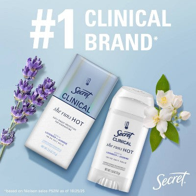 Secret Clinical Women's 100HR Relief & Comfort She Runs Hot Antiperspirant Deodorant - Lavender & Jasmine - 2.6oz