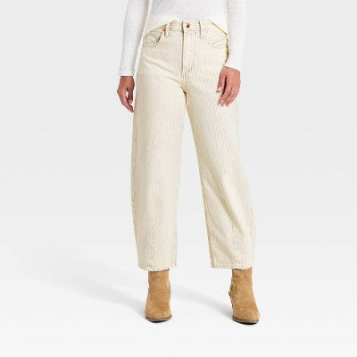 Women's High-Rise Striped Barrel Jeans - Universal Thread White 0 (LOCAL PICKUP ONLY)