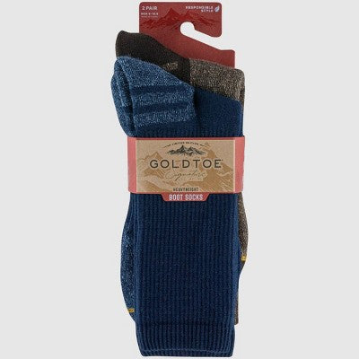 Signature Gold by Goldtoe Men's Heavyweight Tec Crew Boot Socks 2pk - Peacoat/Brown Marl 6-12