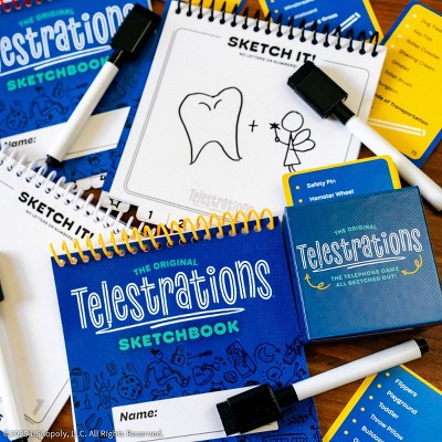 The Op Games Telestrations 6 Player Game: Social Skills Educational Party Game, Includes Cards & Dry Erase Boards