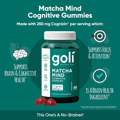 Goli Nutrition Matcha Mind Cognitive Vegan Gummies - 60ct