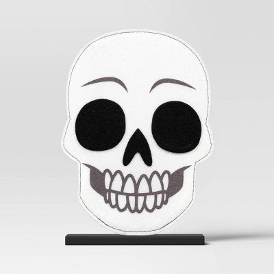9" Felt Skull on Stand Halloween Decorative Figurine - Hyde & EEK! Boutique: Tabletop Skeleton Decor, Indoor Use