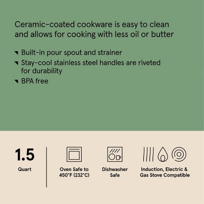 1.5qt Nonstick Ceramic Coated Aluminum Sauce Pan with Champagne Handle Cream - Figmint
