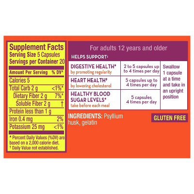 Metamucil, Daily Psyllium Husk Powder Supplement, 3-in-1 Fiber for Digestive Health, Plant Based Fiber, 100ct Capsules (Pack of 2)