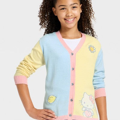 Girls' Hello Kitty and FriendsCardigan Sweater Blue/Yellow/Pink M
