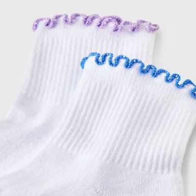 Women's Lettuce Edge Cushioned 2pk Ankle Socks - JoyLab White/Purple/Blue 4-10