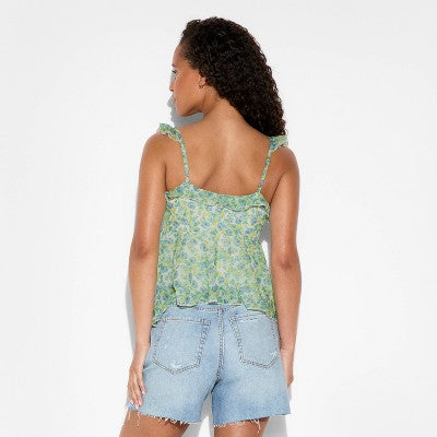 Women's Scoop Neck Chiffon Flutter Tank Top - Wild Fable Green Floral XXS