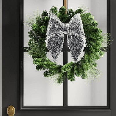 16" Christmas Jumbo Sequin Bow Wall Decor Silver - Wondershop