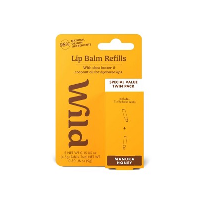 Wild Cosmetics Manuka Honey Lip Balm Refill - 0.3oz/2pk: Moisturizing, Lip Treatment, Clear