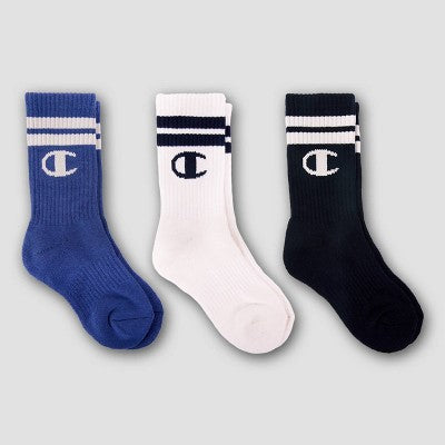 Champion Boys' 3pk Crew Socks - Navy Blue L