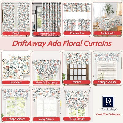 DriftAway Ada Floral Botanical Print Flower Leaf Lined Thermal Insulated Blackout Window Curtains Orange Teal 52X54