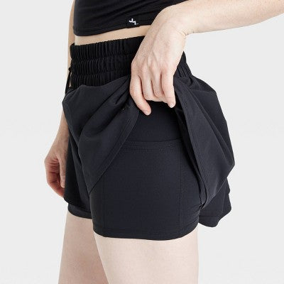 Women's Double Layer Mid-Rise Shorts 2.5" JoyLab Black SMALL