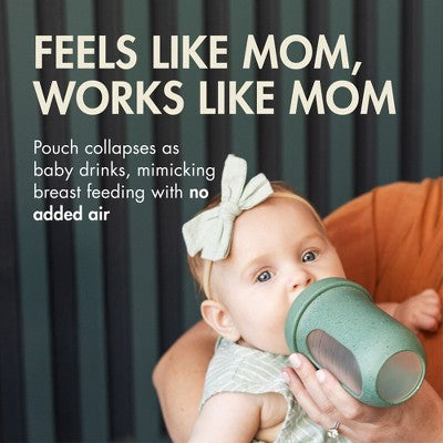 Boon Nursh Silicone Baby Bottle with Collapsible Silicone Pouch - Green Speckle - 8 fl oz