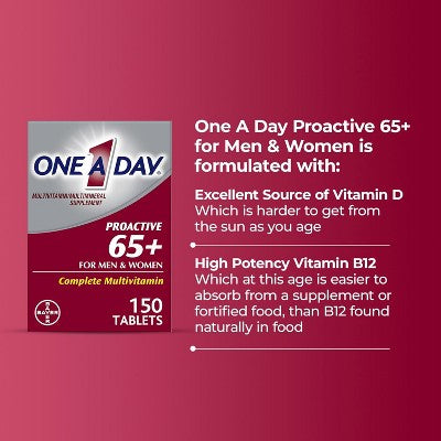 One A Day Proactive 65+ Multivitamin for Men & Women, 150 Ct – with A, C, D, Zinc, Calcium, Folic Acid for Bone & Cell Health (LOCAL PICKUP ONLY)
