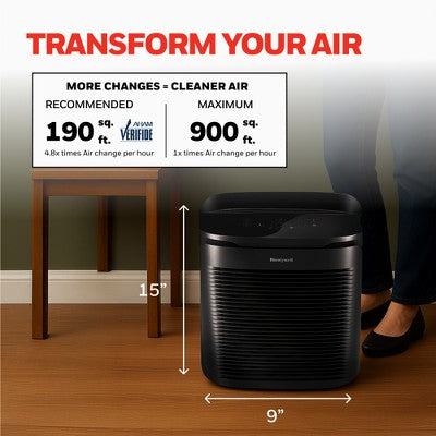 Honeywell Power Plus HEPA Air Purifier for Medium and Large Rooms Black: 4 Settings, 100-300 sq. ft., AHAM & Energy Star Certified