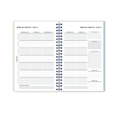 Blue Sky Weekly/Monthly Spiral Planner 5"x8" Printed Dylan Blue Check Swirl