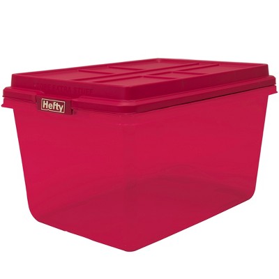 Hefty 72qt Hi-Rise Tinted Storage Box Red Lid with Latch and Gold Foil (LOCAL PICKUP ONLY)