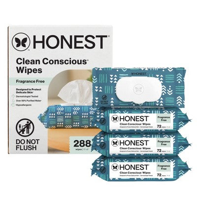 The Honest Company Clean Concious Sensitive Skin Baby Wipes - Balance Blues - 288ct: No Fragrance Added, Pull-Out Dispenser