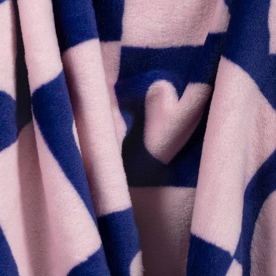 Recycled Poly Printed Heart Check Plush Throw Pink/Blue - Room Essentials