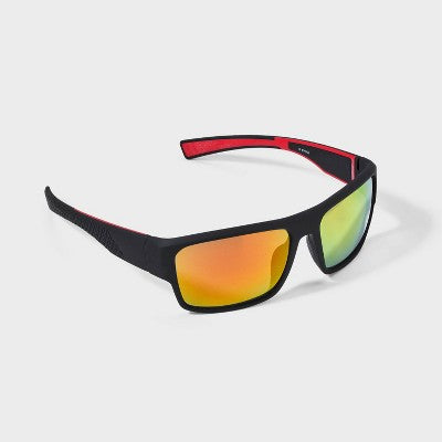 Men's Rubberized Plastic Wrap Sport Sunglasses - All In Motion Black: Scratch-Resistant, UV Protection