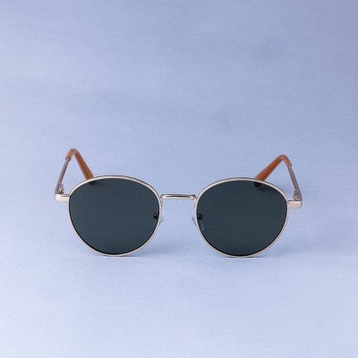 Men's Round Metal with Spring Hinges Sunglasses - Goodfellow & Co Gold: Medium Fit, UV Protection, Recycled Metal Frame