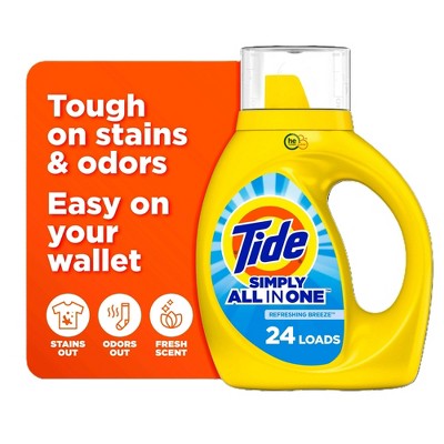 Tide Simply Liquid Laundry Detergent, Refreshing Breeze Scent, 24 Loads, 32 fl oz, All-In-One Detergent