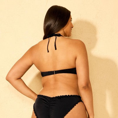 Women's Ruffle Push-Up Underwire Bikini Top - Black 34C