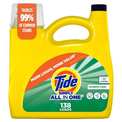 Tide Simply Daybreak Fresh Liquid Laundry Detergent - 182 fl oz: Cold & All-Temperature, High Efficiency, Spill-Resistant