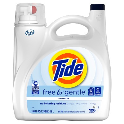 Tide Free & Gentle Unscented HE Deep Cleaning Concentrated Liquid Laundry Detergent 126 Loads - 166 fl oz