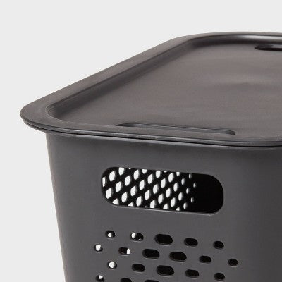 Narrow Medium Decorative Plastic Bin Black - Brightroom: Modern Storage with Cut-Out Handles, 13" Cube Compatible
