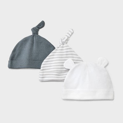 Baby 3pk Cotton Hats - Cloud Island Gray Newborn
