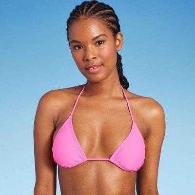 Women's Thin Strap Triangle Bikini Top - Wild Fable Pink S