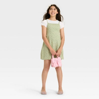 Girls' Short Sleeve Top & Slip Dress - Cat & Jack Olive Green S