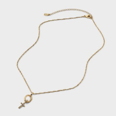 14K Gold Dipped Cubic Zirconia Cross Pendant Charm Necklace Set 5pc - A New Day Gold