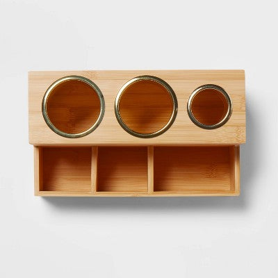 12"X7"X6" Bamboo Hair Tools Organizer with 5pc Magnets - Brightroom: Bathroom Tray, Hair Dryer Holder, Organization