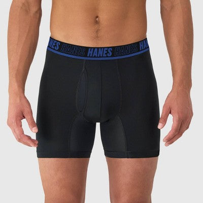 Hanes Moves Premium Men's Anti-Chafe X-Temp Boxer Briefs 2pk - Black L: Moisture Wicking, Breathable Mesh, 4-Way Stretch