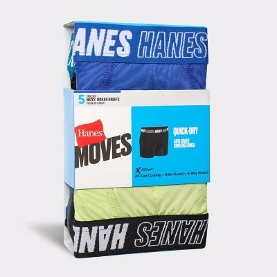 Hanes Moves Boys' 5pk Anti-Chafe Boxer Briefs - Blue L