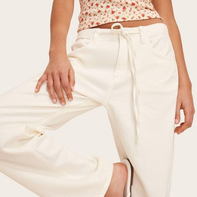 Women's Mid-Rise Drawstring Baggy Jeans - Parke x Target Cream 12