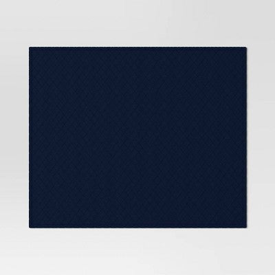 Quilted Jersey Throw Blanket with Faux Shearling Reverse Heathered Navy - Room Essentials