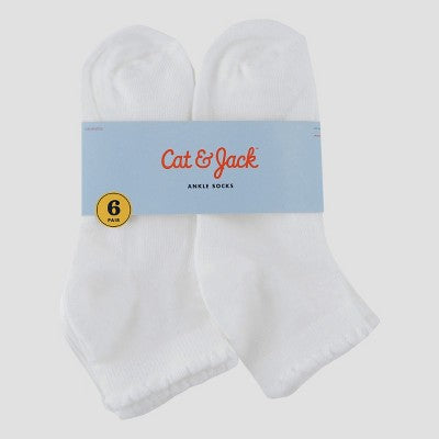 Girls' Casual Ankle Socks 6pk - Cat & Jack White M