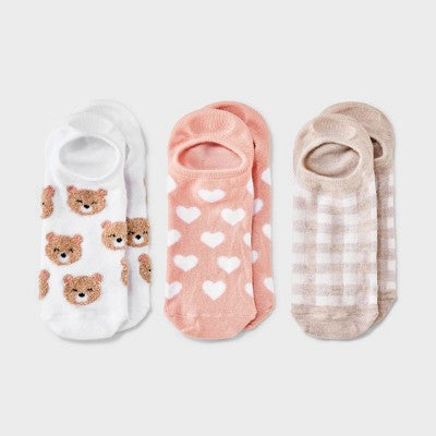 Women's Teddy Bear & Hearts 3pk Liner Socks - 4-10