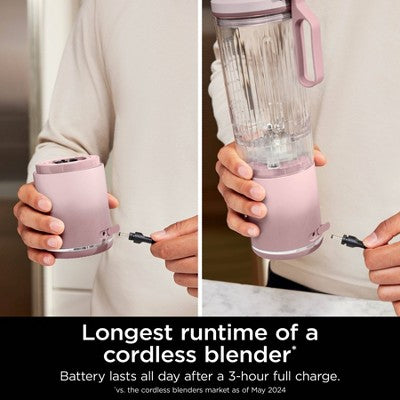 Ninja Blast 22oz Max Portable Blender Dusty Pink BC251PK: 3 Speeds, Lithium Ion Battery, Dishwasher-Safe Parts