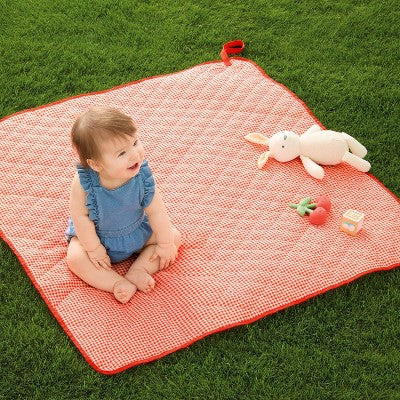 39.5"x39.5" Outdoor Blanket Red Check - Cloud Island