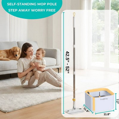 True & Tidy True Clean Dual Bucket 2.0 Spin Mop with Silicone Sweeper: Stainless Steel, Aluminum, Microfiber Materials