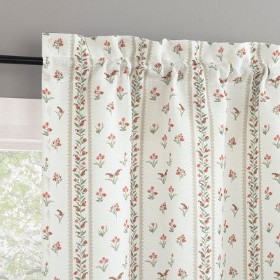 No. 918 2pc 54"x36" Riverwood Floral Stripe Print Semi-Sheer Kitchen Curtain Tier Pair Ivory