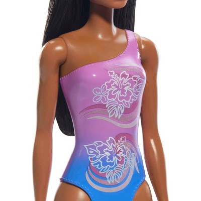 Barbie 12.7" Beach Doll Brown Hair/Brown Eyes Wearing Tropical Purple Swimsuit