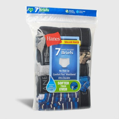 Hanes Boys' 7pk Briefs L: Moisture Wicking, Full Waistband Elastic, Knit Fabric
